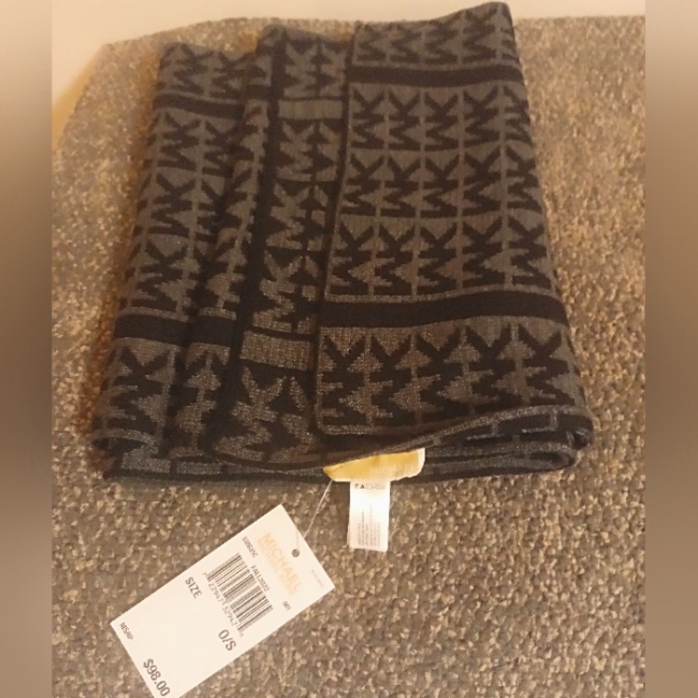 Michael Kors gray and black reversible MK scarf
